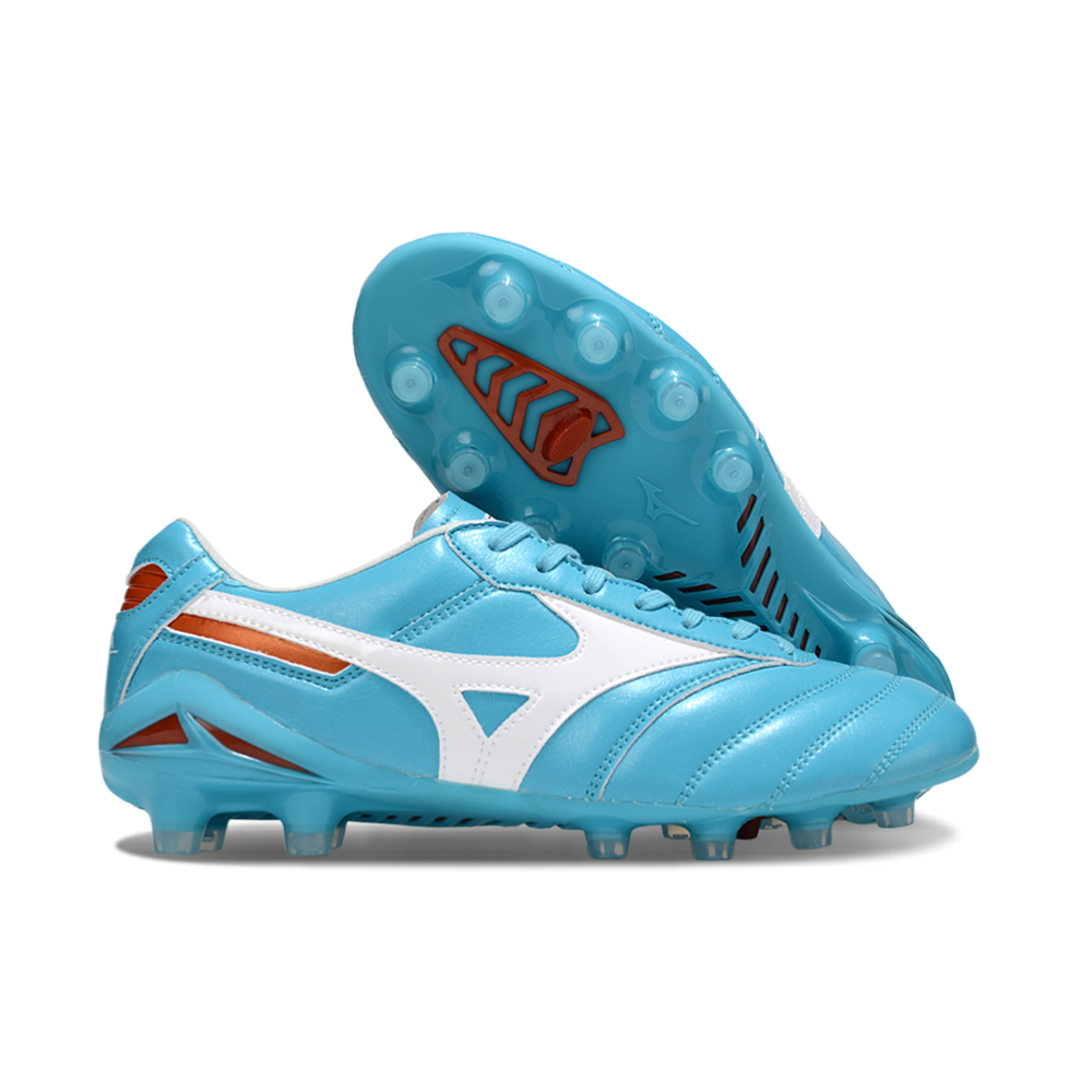 Chuteira Campo Mizuno Morelia DNA FG Azul e Branco "Azure Blue"