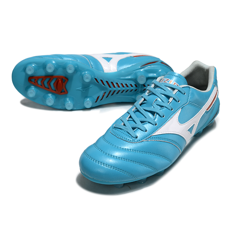 Chuteira Campo Mizuno Morelia DNA FG Azul e Branco "Azure Blue"