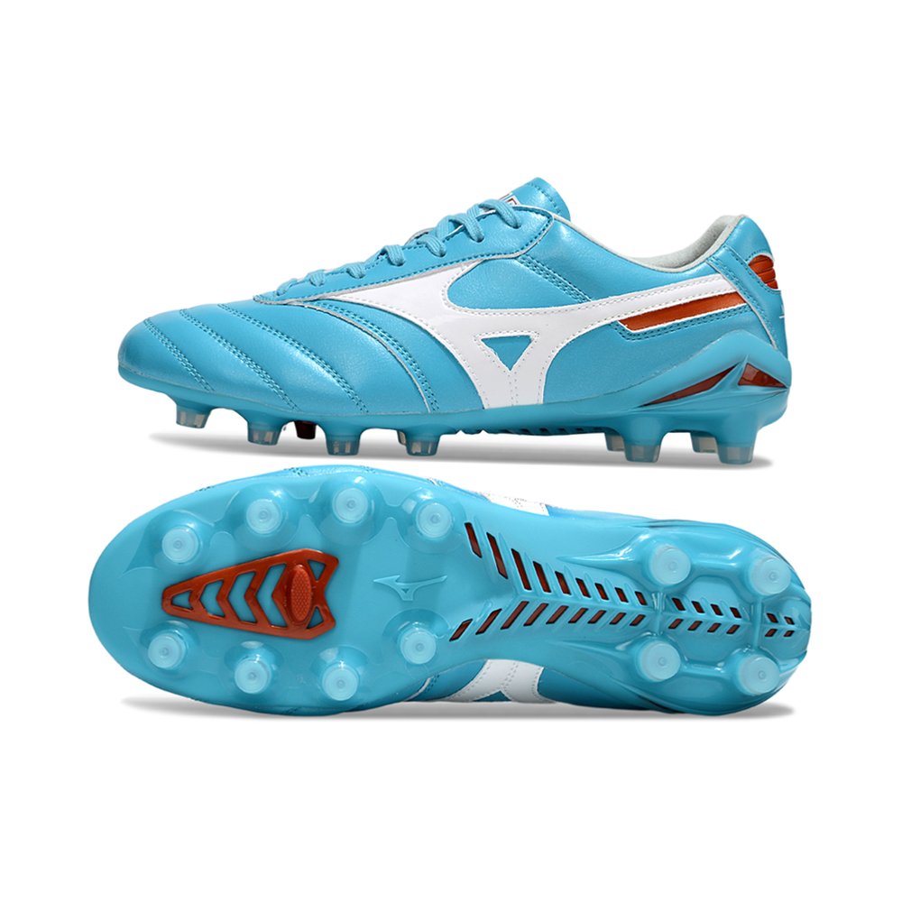 Chuteira Campo Mizuno Morelia DNA FG Azul e Branco "Azure Blue"
