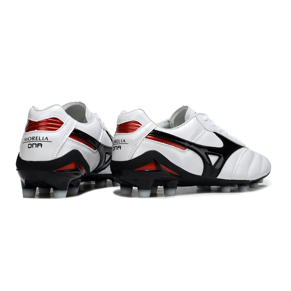 Chuteira Campo Mizuno Morelia DNA FG Branca, Preta e Vermelha "Beta"