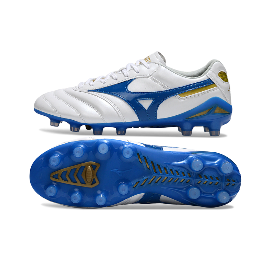 Chuteira Campo Mizuno Morelia DNA FG Branca e Azul "Mugen Pack"