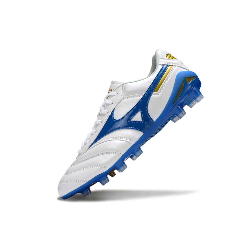 Chuteira Campo Mizuno Morelia DNA FG Branca e Azul "Mugen Pack"