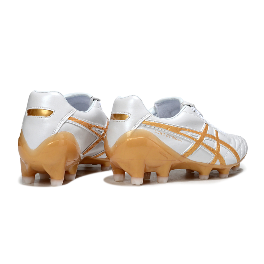 Chuteira Campo Asics Lethal Testimonial 4 FG Branca e Dourado