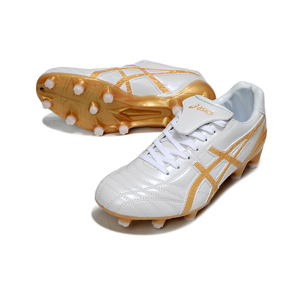 Chuteira Campo Asics Lethal Testimonial 4 FG Branca e Dourado