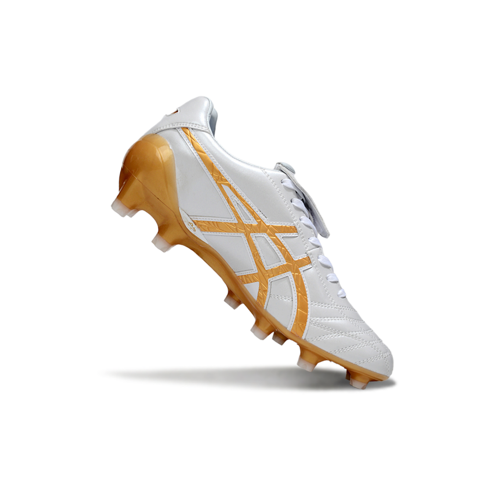Chuteira Campo Asics Lethal Testimonial 4 FG Branca e Dourado