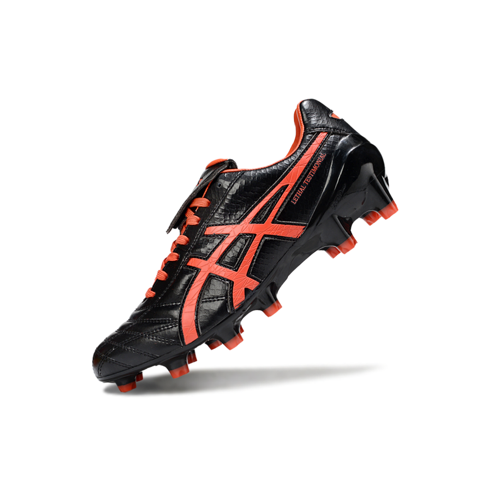 Chuteira Campo Asics Lethal Testimonial 4 FG Preta e Vermelha