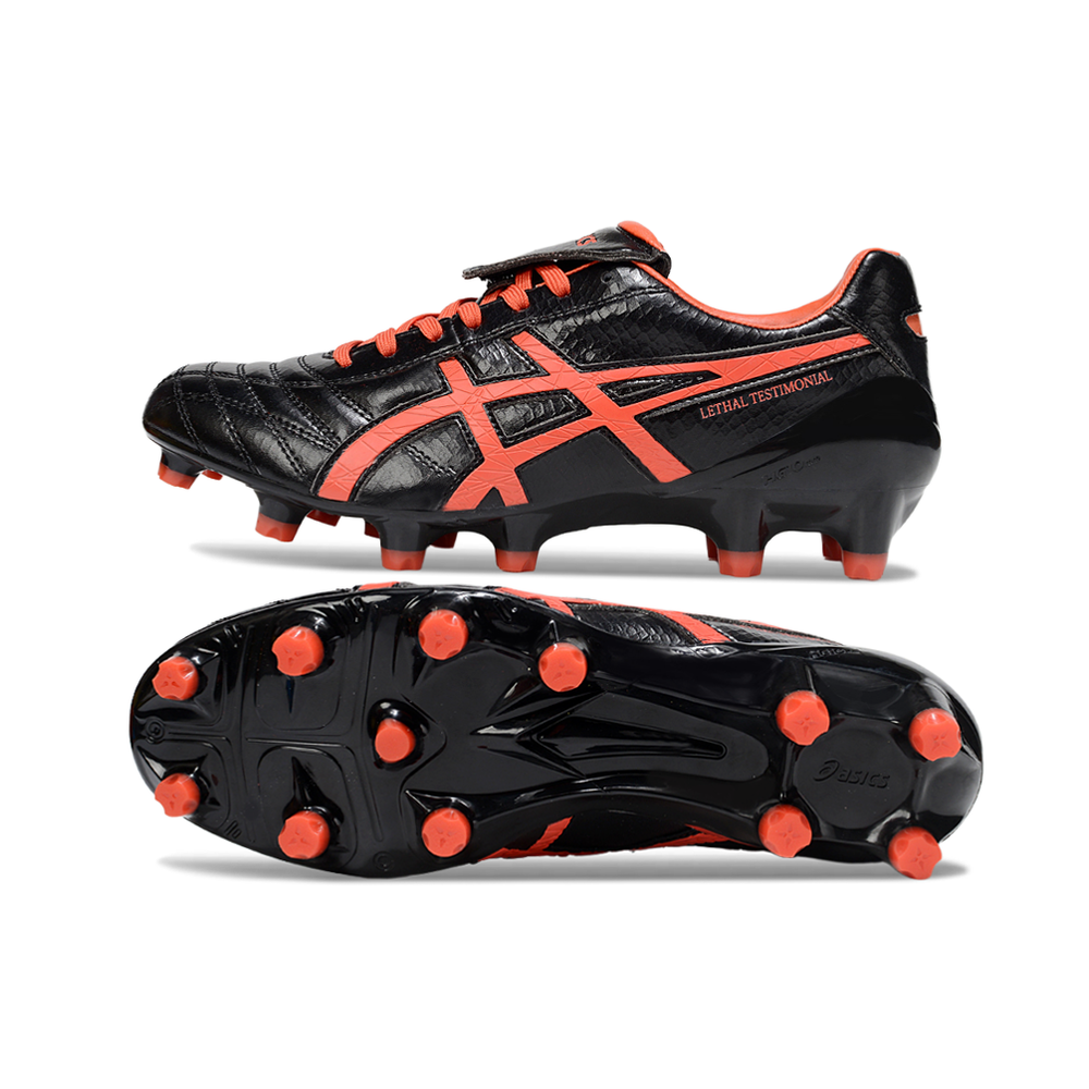 Chuteira Campo Asics Lethal Testimonial 4 FG Preta e Vermelha