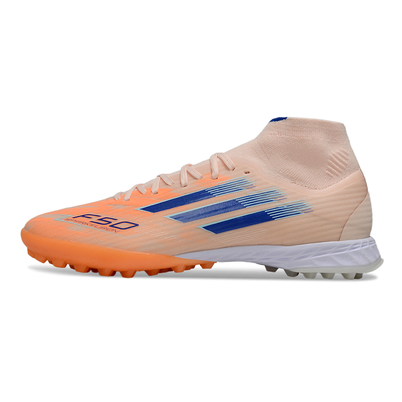 Chuteira Society Adidas F50 Cano Médio TF Rosa e Azul
