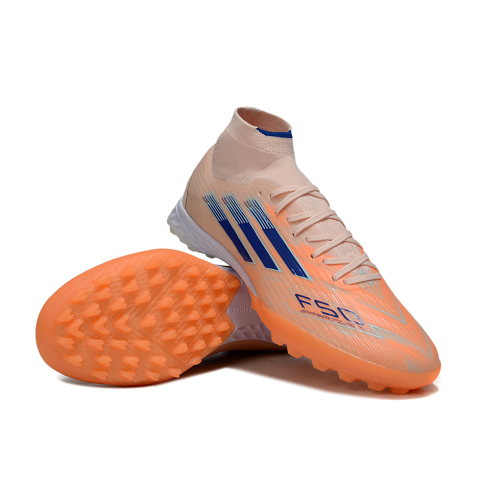 Chuteira Society Adidas F50 Cano Médio TF Rosa e Azul