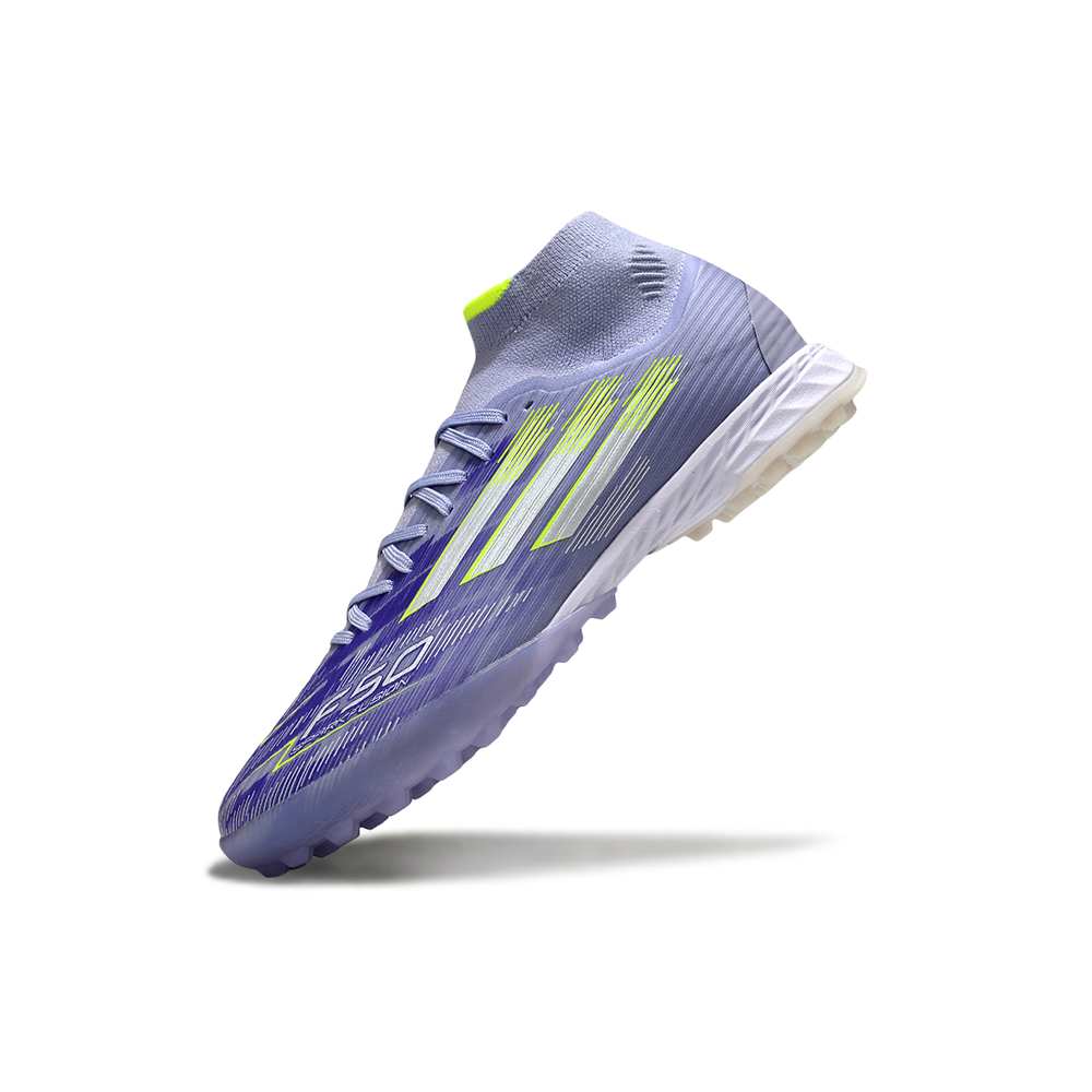 Chuteira Society Adidas F50 Cano Médio TF Roxo e Verde