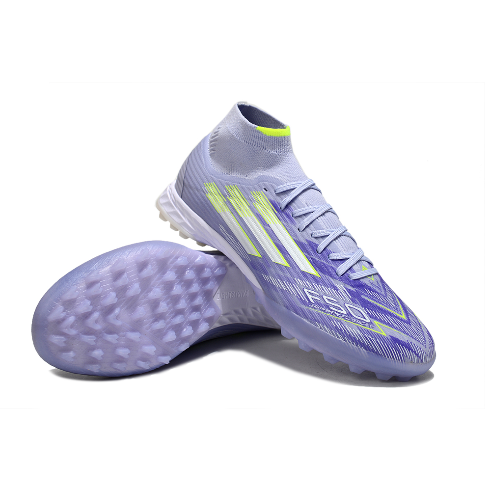 Chuteira Society Adidas F50 Cano Médio TF Roxo e Verde