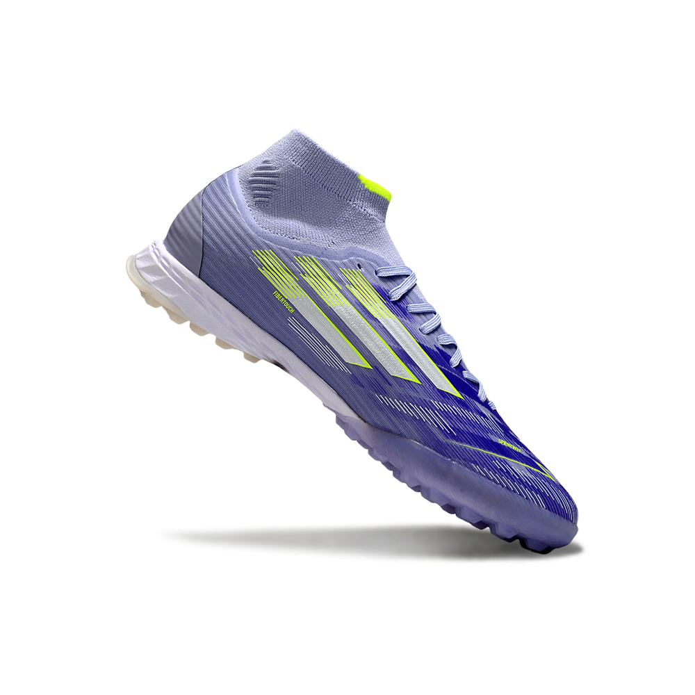 Chuteira Society Adidas F50 Cano Médio TF Roxo e Verde