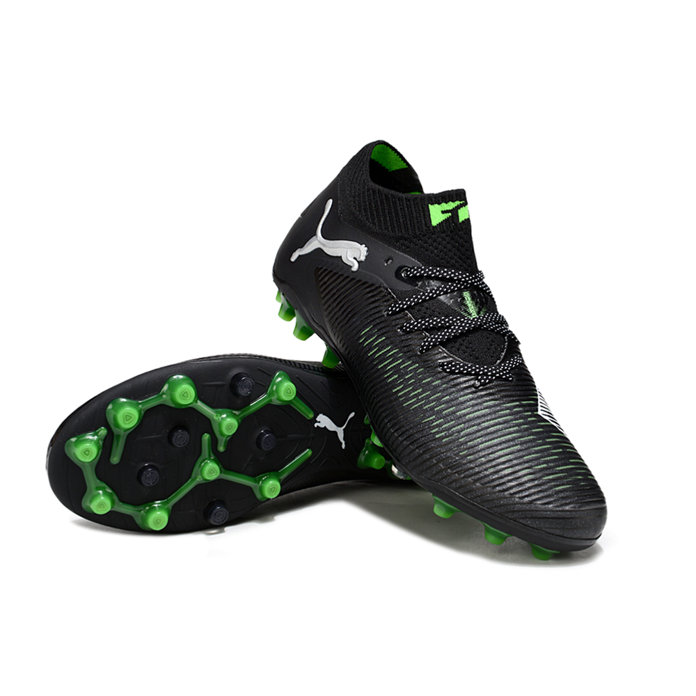 Chuteira Society Puma Future 8 MG Preto e Verde "Eclipse"