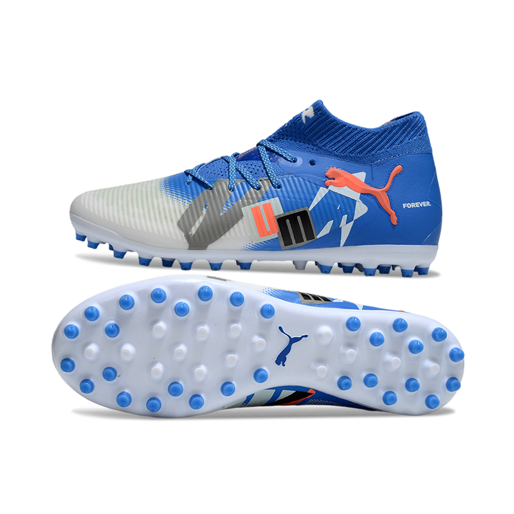 Chuteira Society Puma Future 8 MG Azul e Cinza