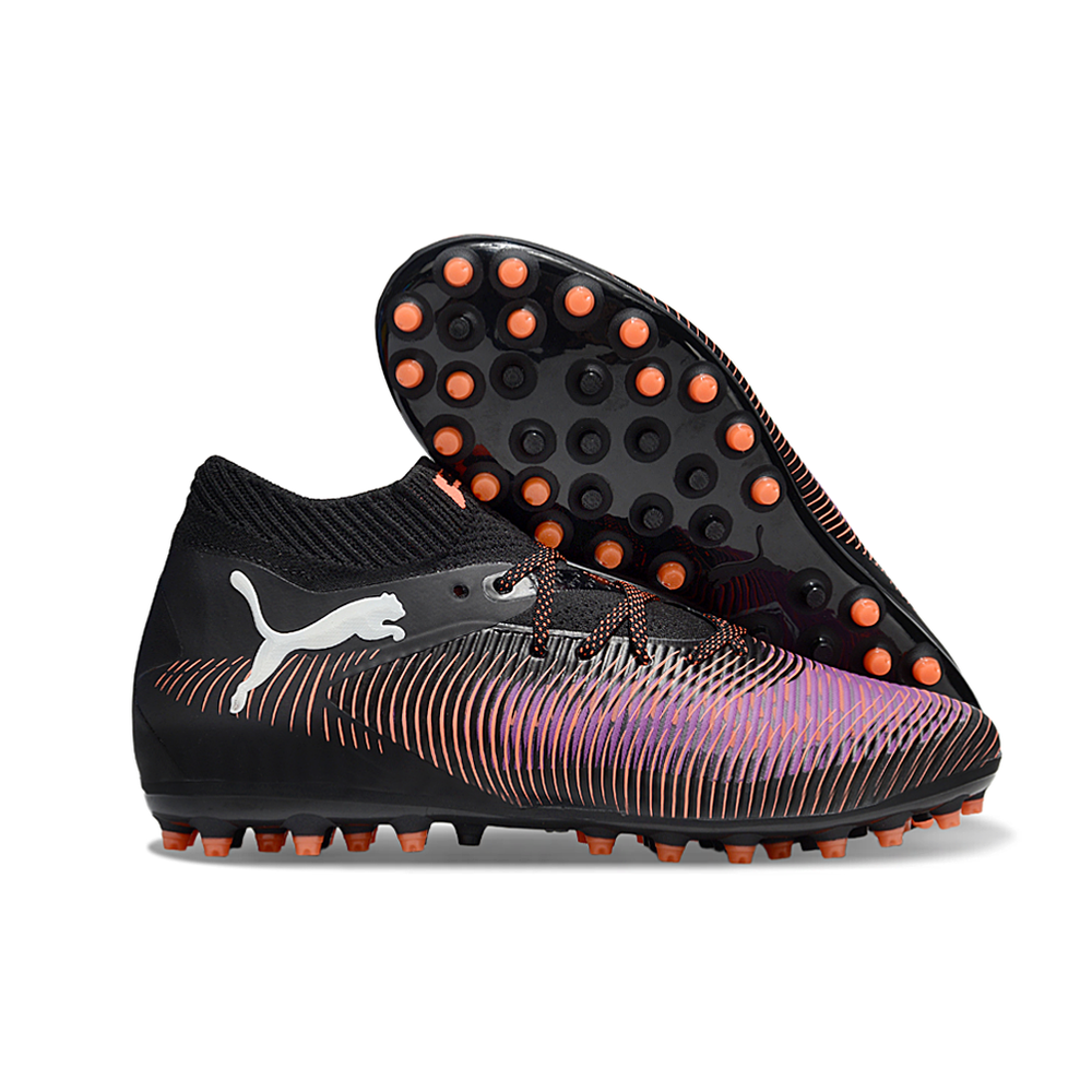 Chuteira Society Puma Future 8 MG Preta, Vermelho e Roxo UNLIMITED