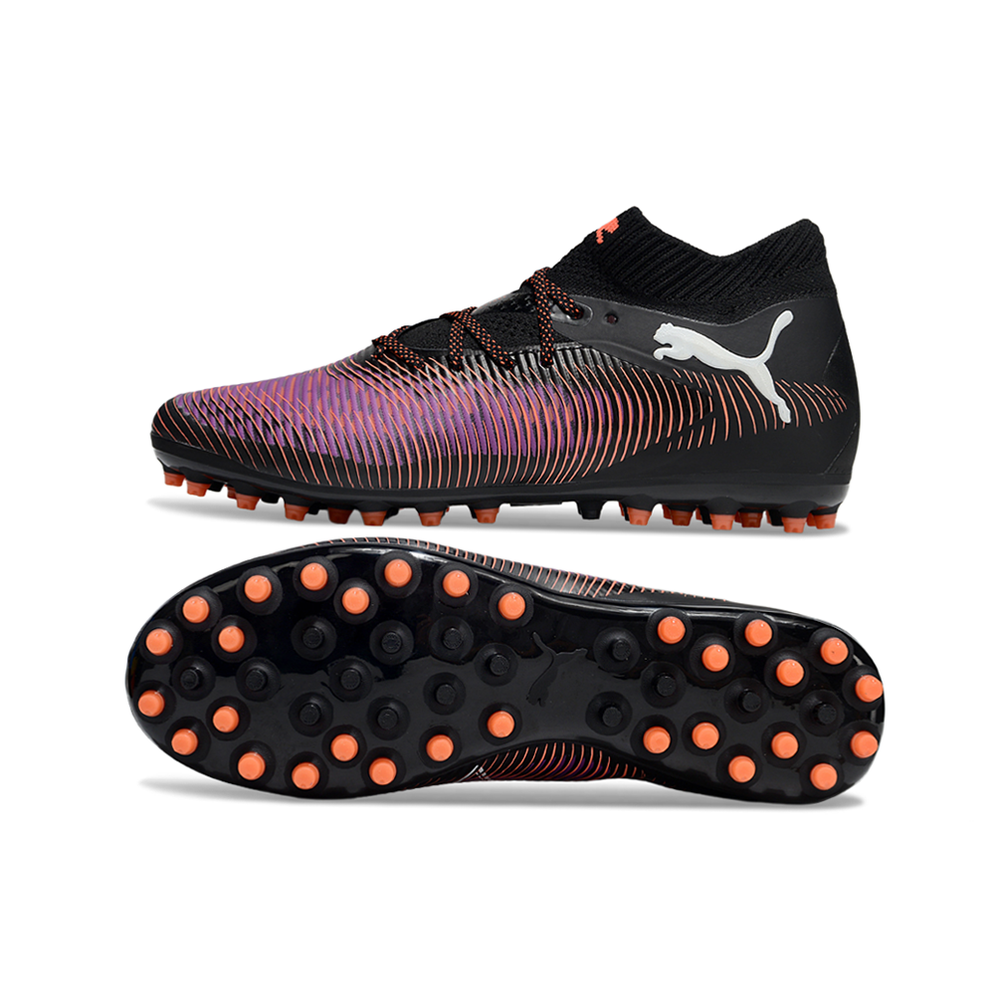 Chuteira Society Puma Future 8 MG Preta, Vermelho e Roxo UNLIMITED