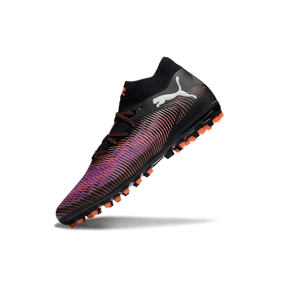 Chuteira Society Puma Future 8 MG Preta, Vermelho e Roxo UNLIMITED
