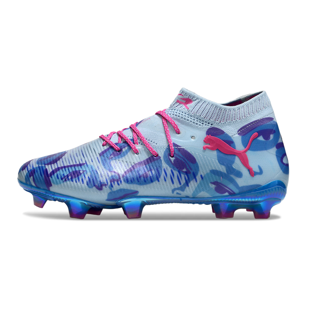 Chuteira Campo Puma Future 8 FG Azul e Rosa "KidSuper"
