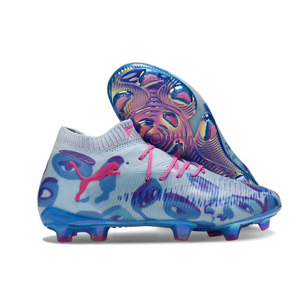 Chuteira Campo Puma Future 8 FG Azul e Rosa "KidSuper"
