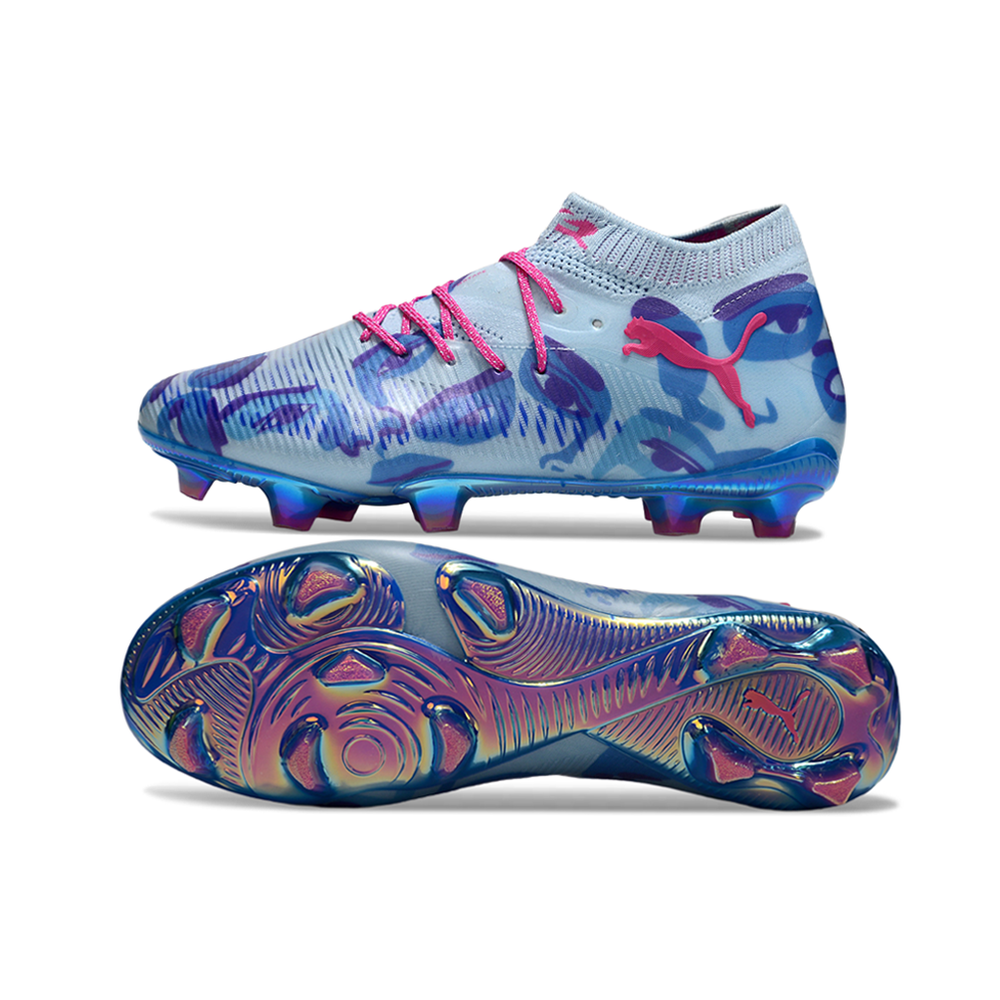 Chuteira Campo Puma Future 8 FG Azul e Rosa "KidSuper"