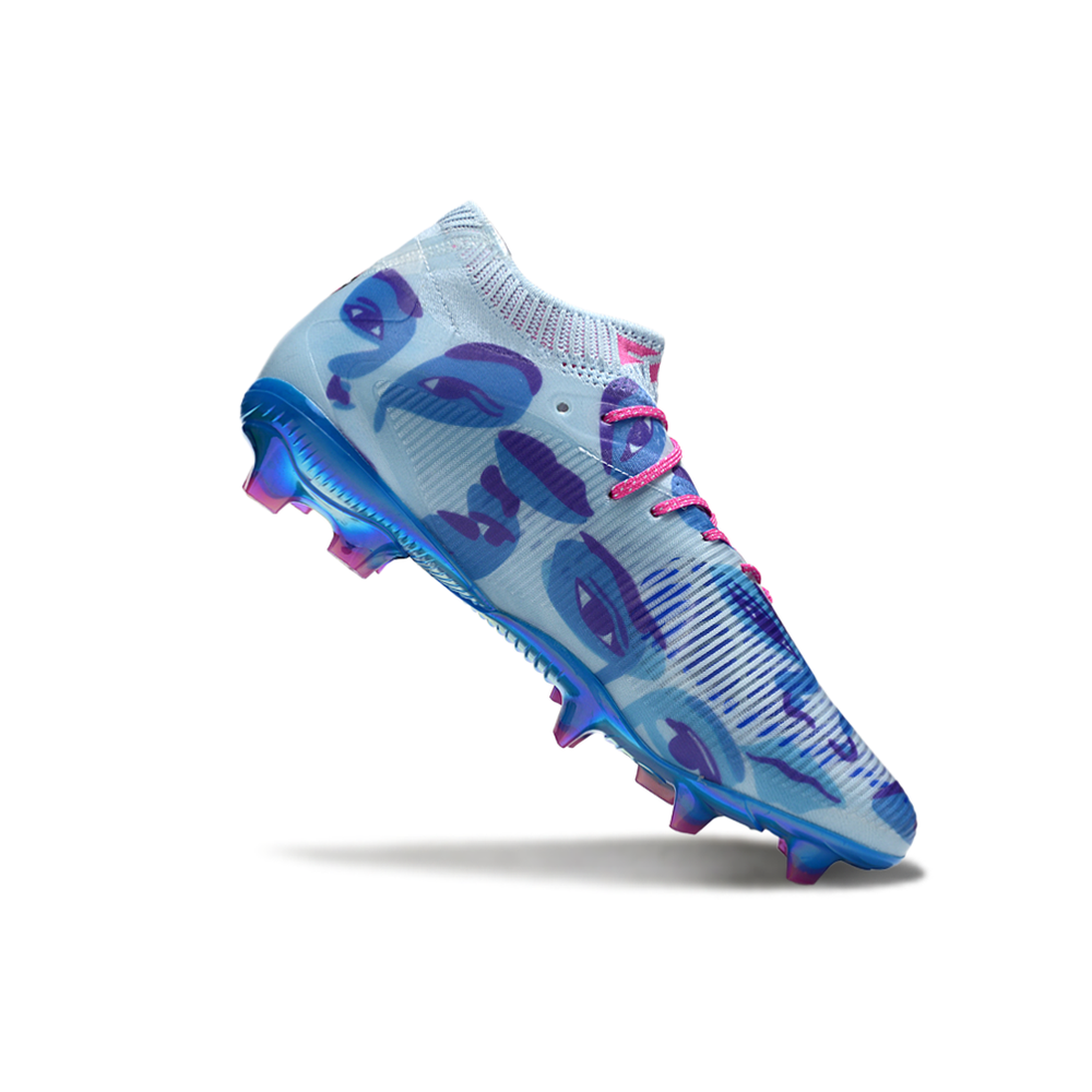 Chuteira Campo Puma Future 8 FG Azul e Rosa "KidSuper"