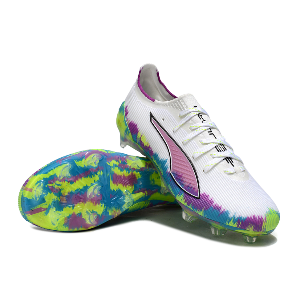 Chuteira Campo Puma Ultra 6 Ultimate FG Branca e Colorida "Full Brilliance"
