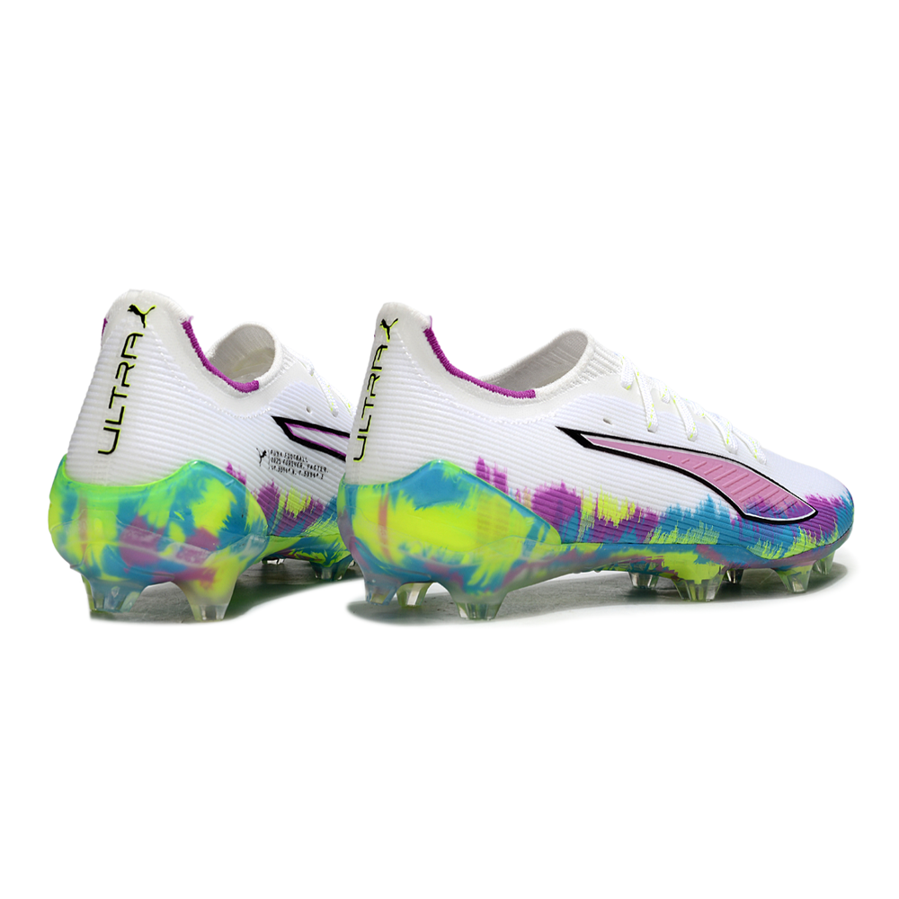 Chuteira Campo Puma Ultra 6 Ultimate FG Branca e Colorida "Full Brilliance"