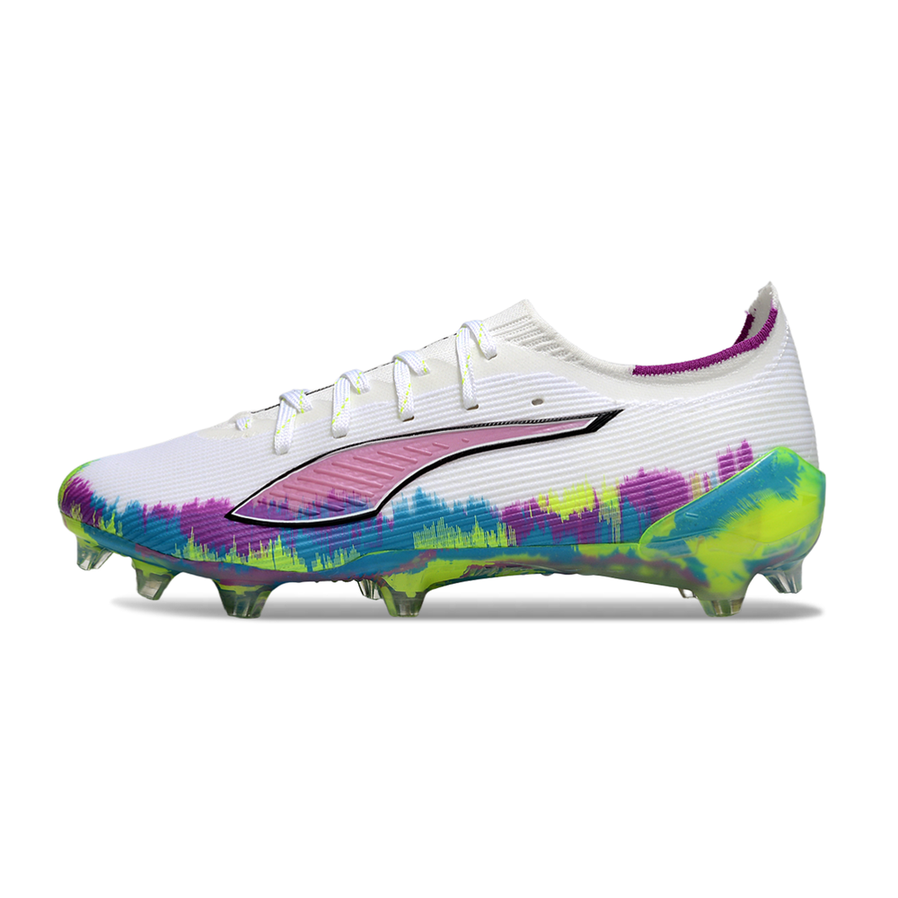 Chuteira Campo Puma Ultra 6 Ultimate FG Branca e Colorida "Full Brilliance"
