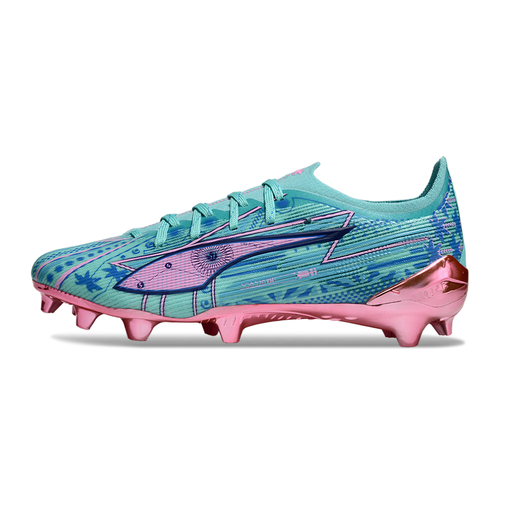 Chuteira Campo Puma Ultra 6 Ultimate FG Azul e Rosa "Miami Edition"