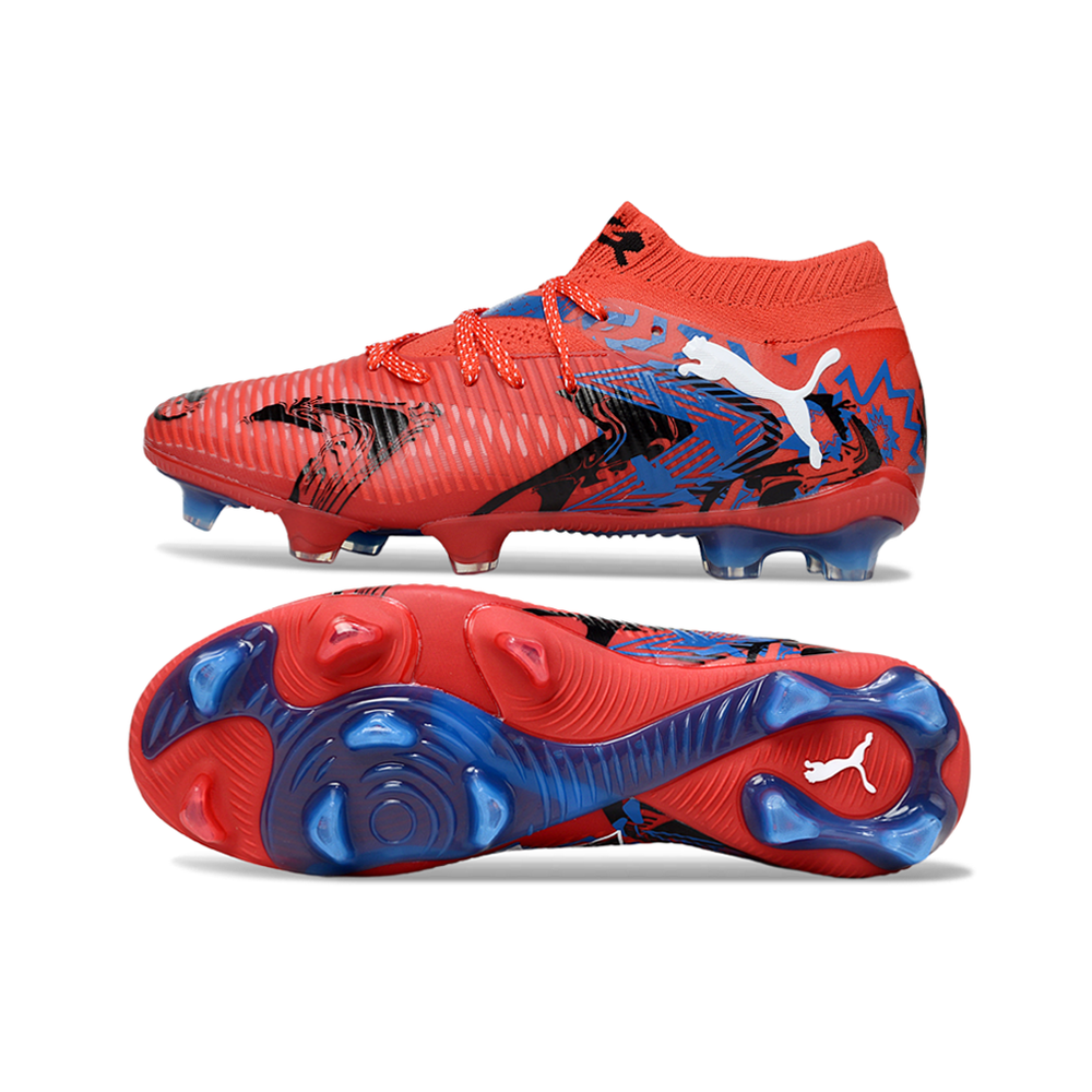 Chuteira Campo Puma Future 8 FG Vermelha e Azul "Playmakers"
