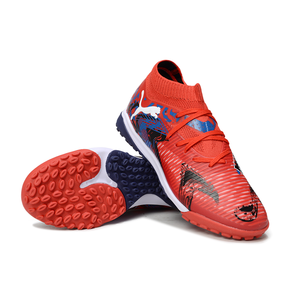 Chuteira Society Puma Future 8 TF Vermelha e Azul "Playmakers"