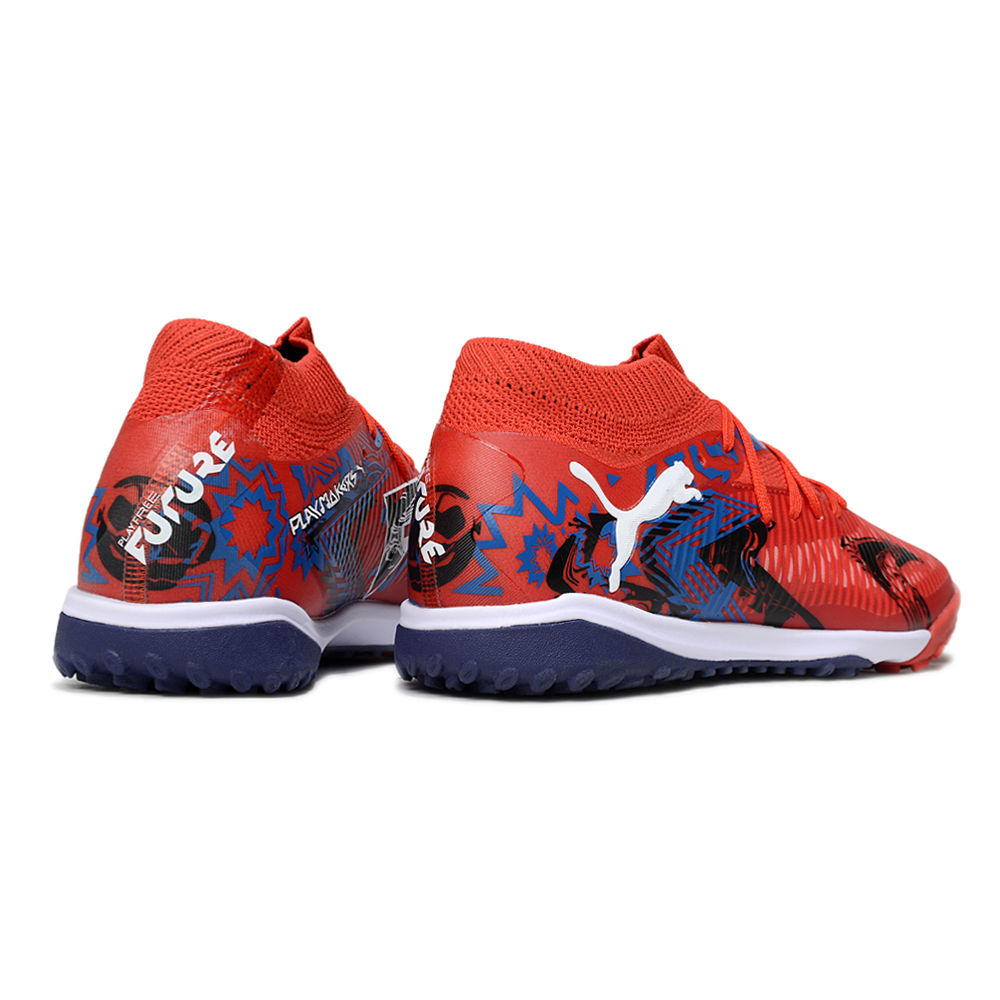 Chuteira Society Puma Future 8 TF Vermelha e Azul "Playmakers"