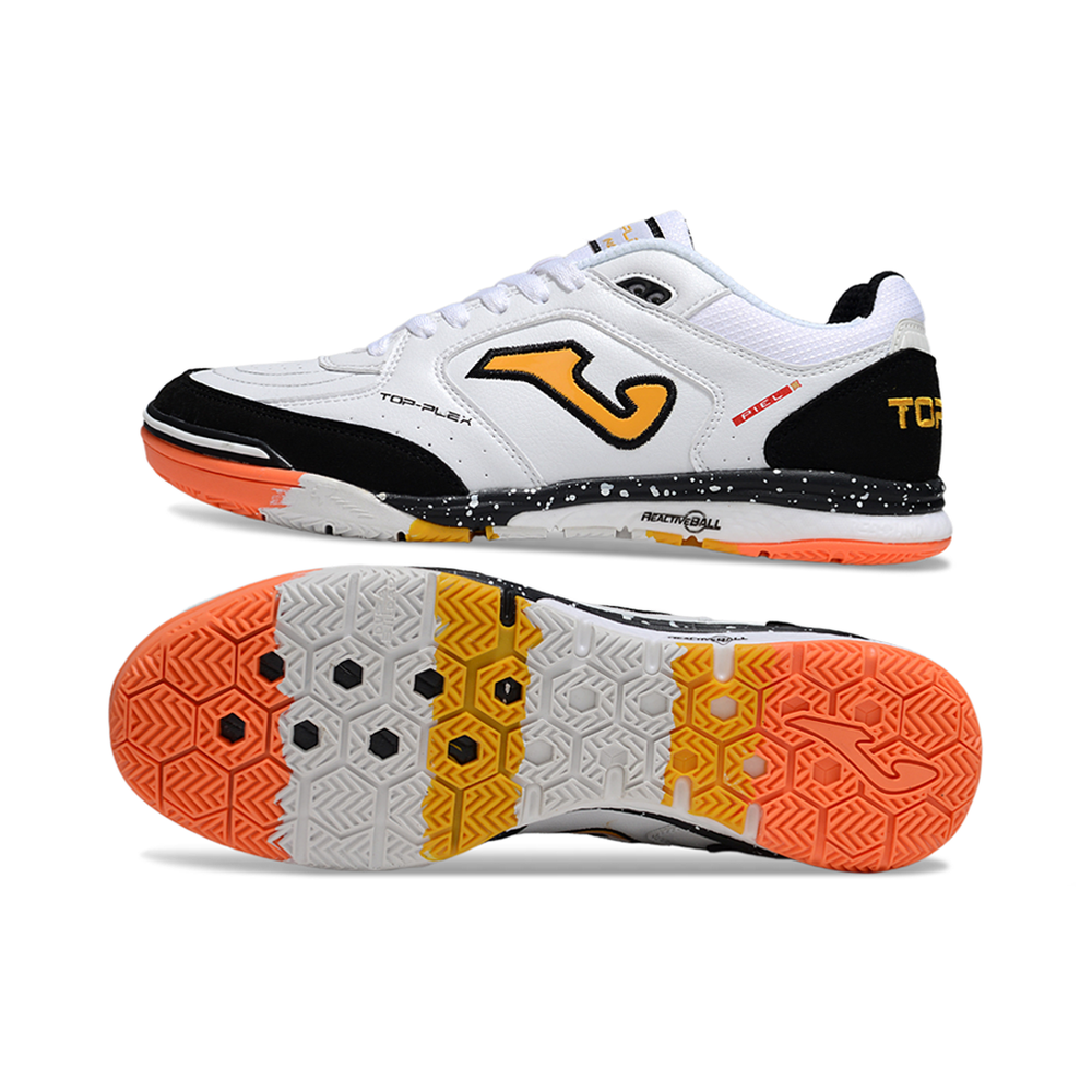 Chuteira Futsal Joma Top Flex Rebound IC Branca, Preta e Amarela