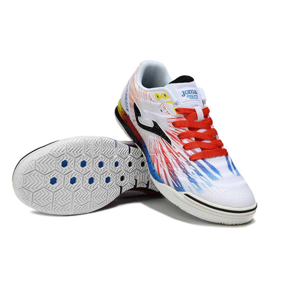 Chuteira Futsal Joma Regate Rebound IC Branca, Vermelha e Azul
