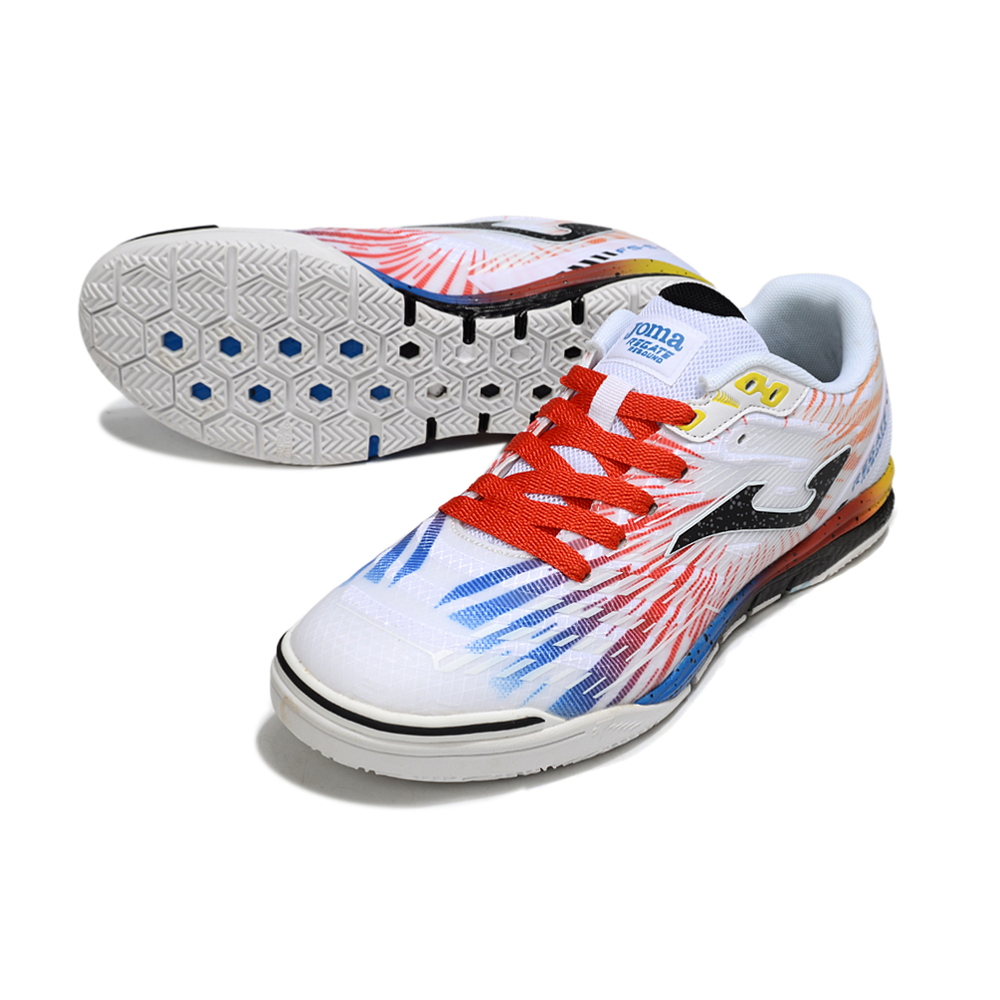 Chuteira Futsal Joma Regate Rebound IC Branca, Vermelha e Azul