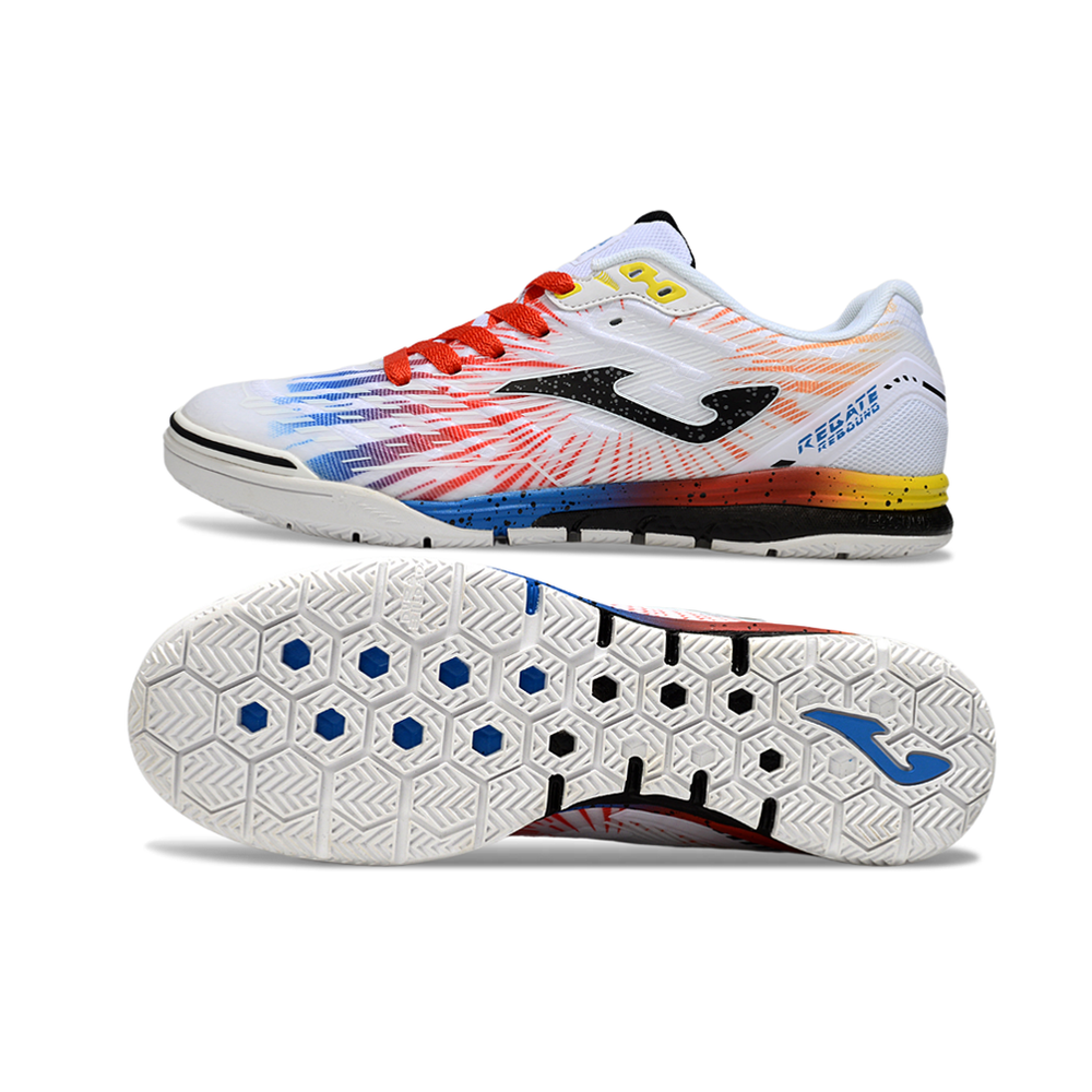 Chuteira Futsal Joma Regate Rebound IC Branca, Vermelha e Azul