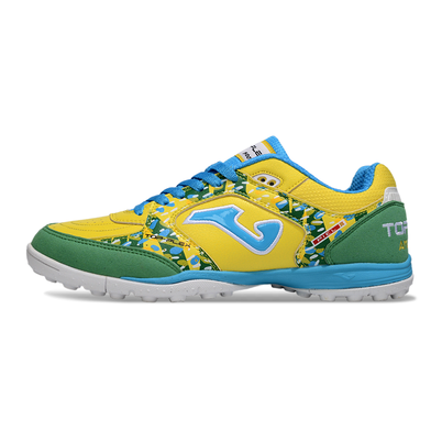 Chuteira Society Joma Top Flex TF Amarelo, Azul, Verde e Branco 