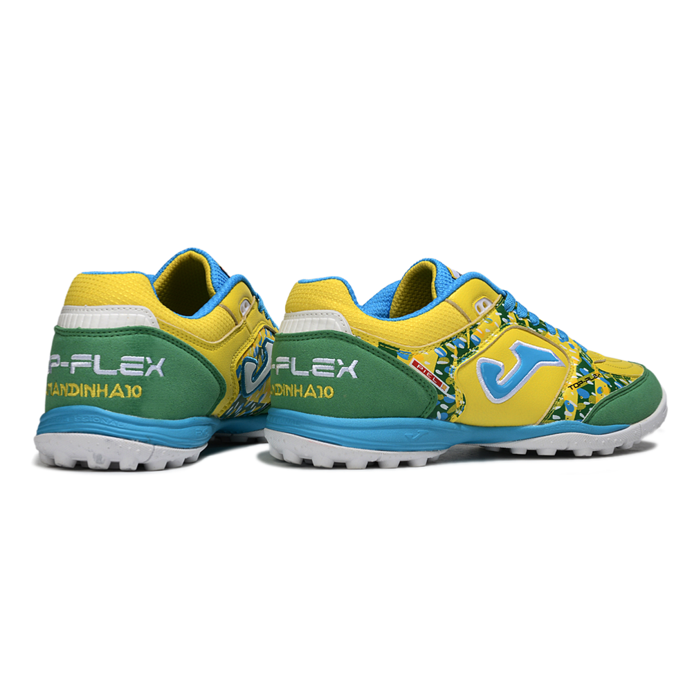 Chuteira Society Joma Top Flex TF Amarelo, Azul, Verde e Branco 