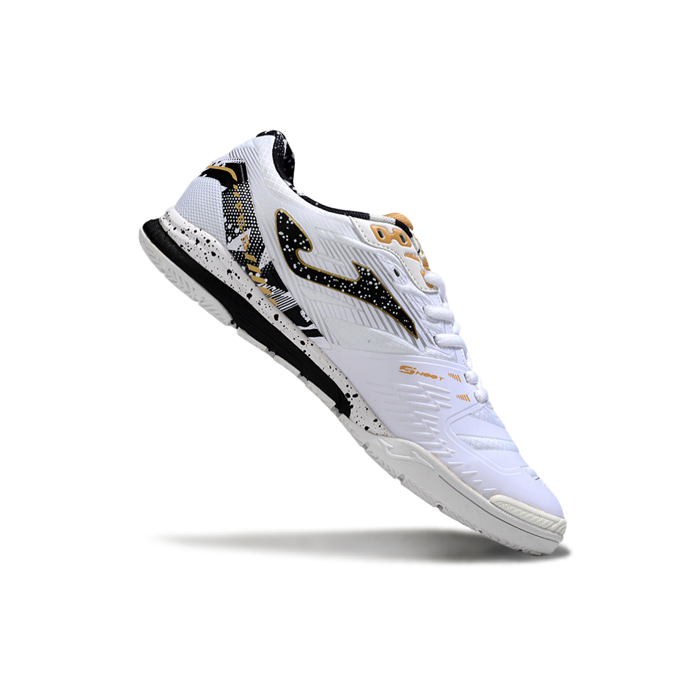 Chuteira Futsal Joma Regate Rebound IC Branca, Preta e Dourada