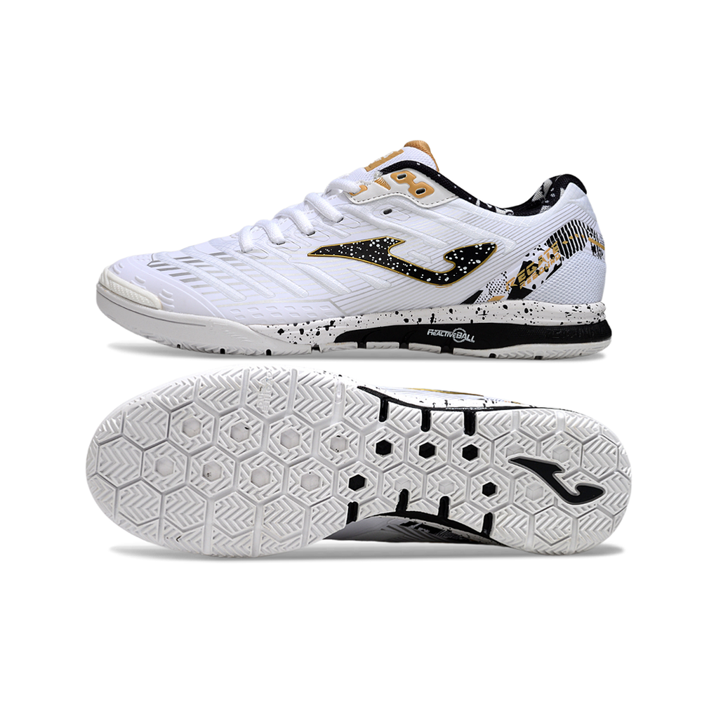 Chuteira Futsal Joma Regate Rebound IC Branca, Preta e Dourada