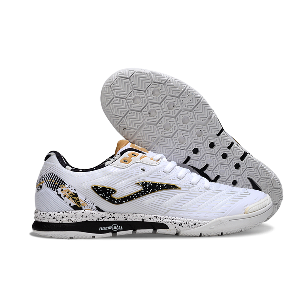 Chuteira Futsal Joma Regate Rebound IC Branca, Preta e Dourada