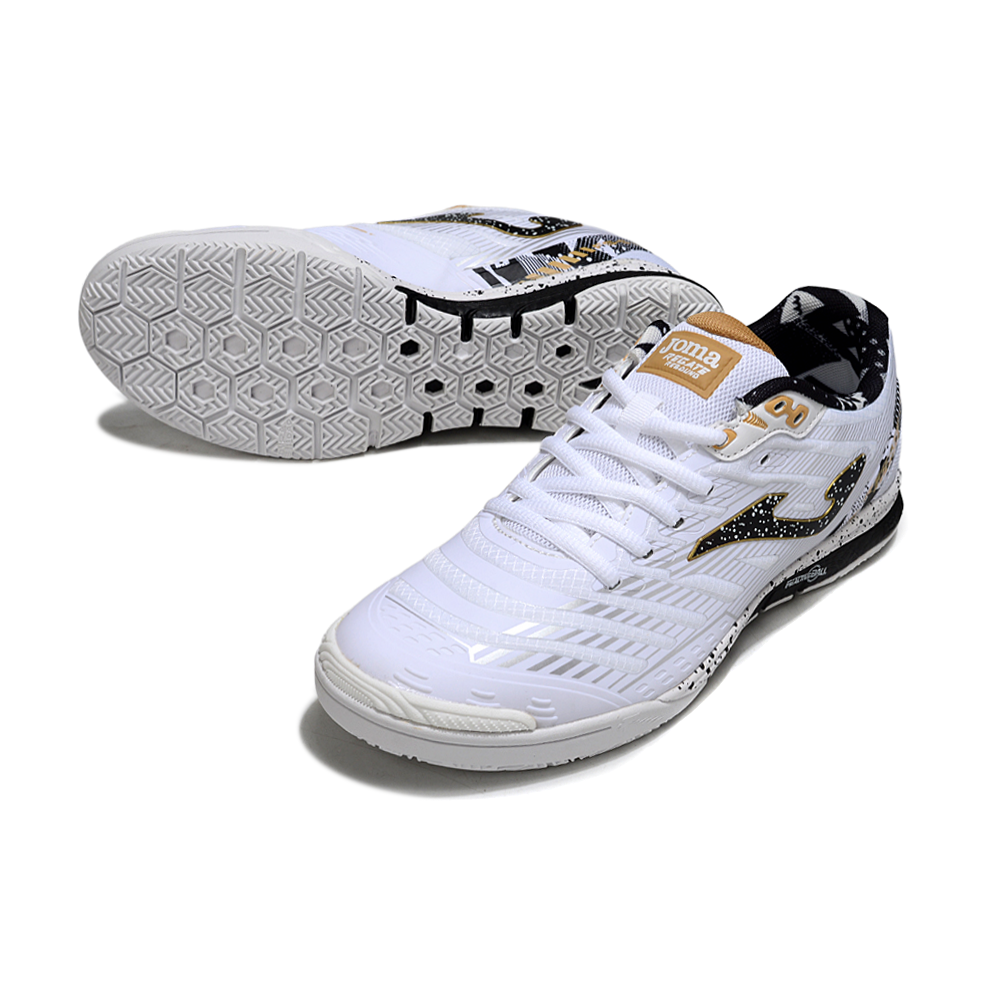 Chuteira Futsal Joma Regate Rebound IC Branca, Preta e Dourada