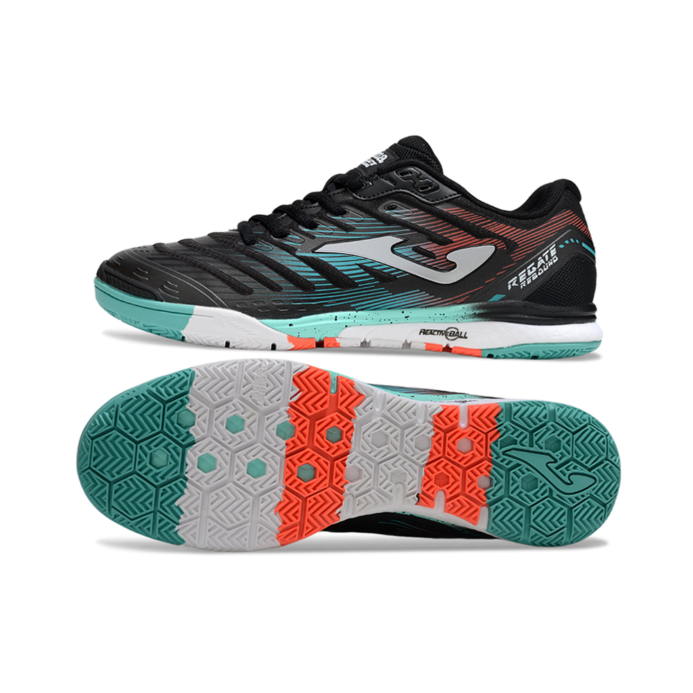 Chuteira Futsal Joma Regate Rebound IC Preta, Verde e Laranja