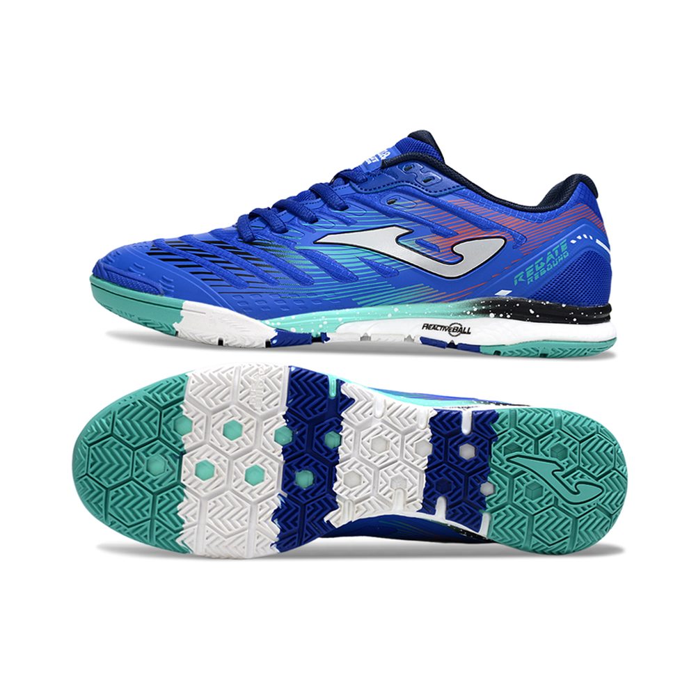 Chuteira Futsal Joma Regate Rebound IC Azul, Verde e Branca