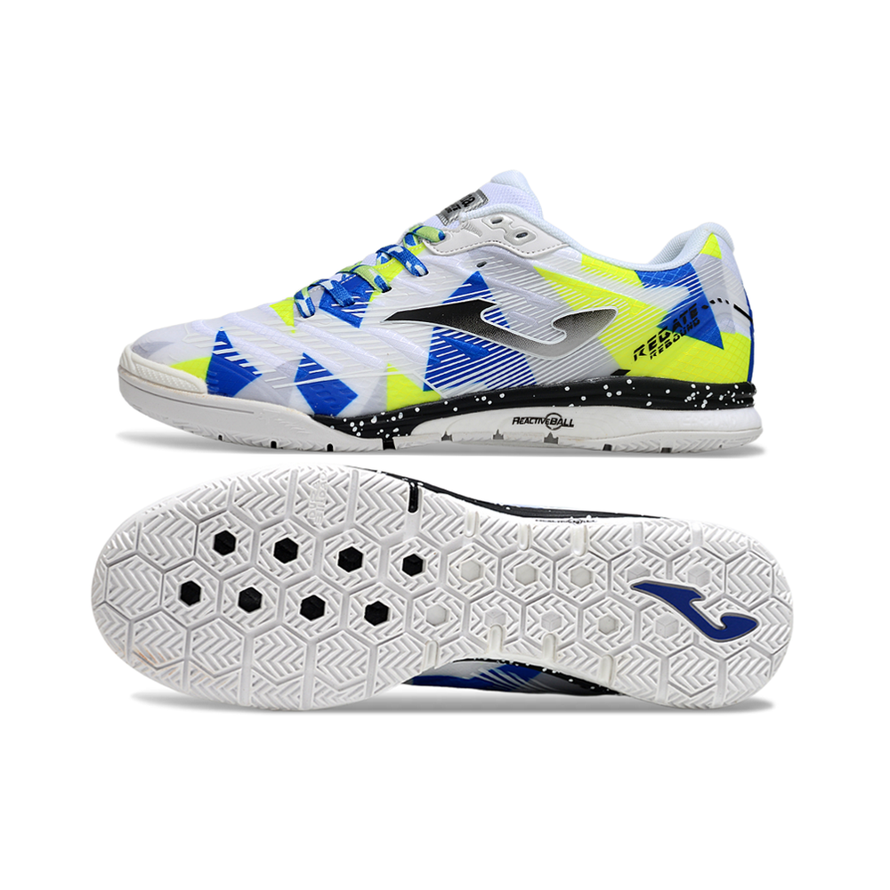 Chuteira Futsal Joma Regate Rebound IC Branca, Azul e Verde
