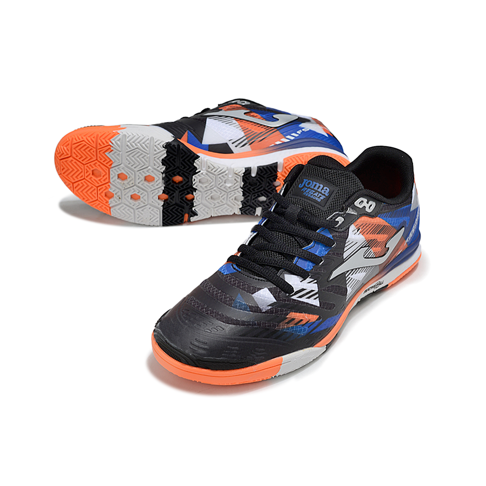 Chuteira Futsal Joma Regate Rebound IC Preta, Laranja e Azul