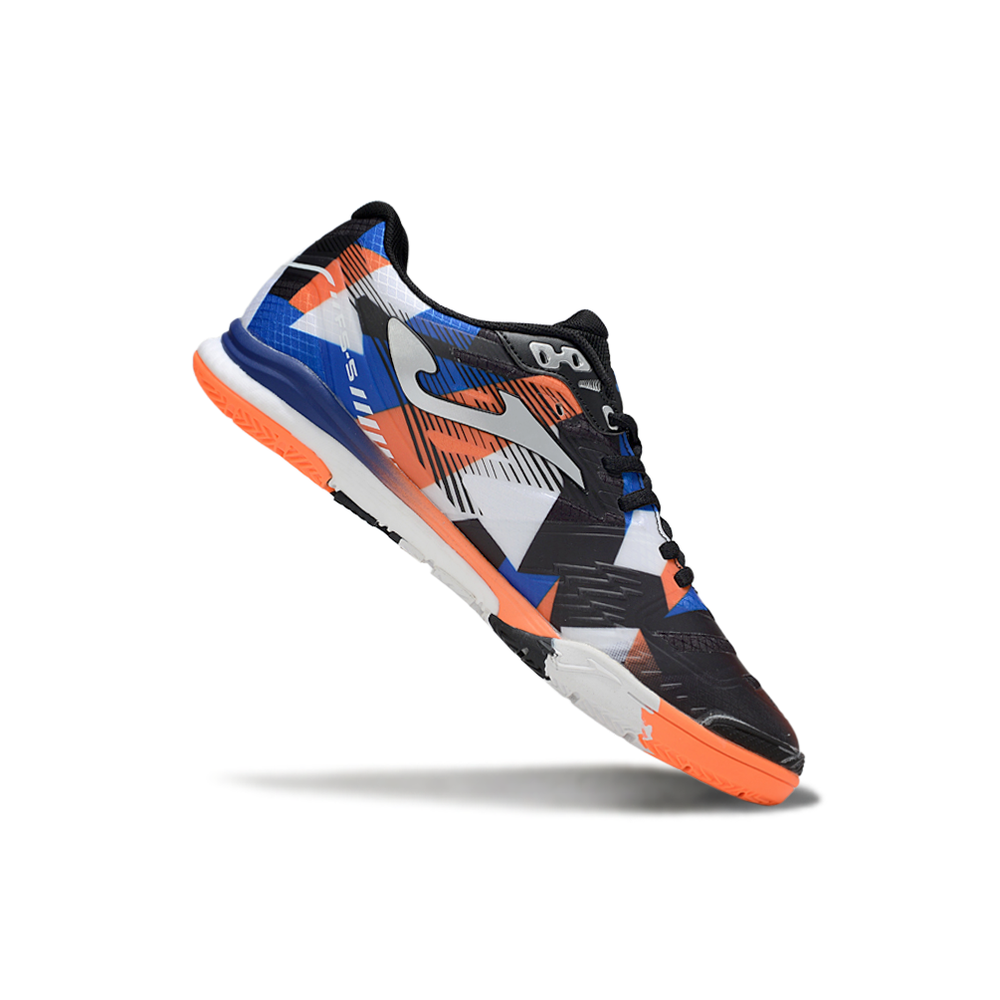 Chuteira Futsal Joma Regate Rebound IC Preta, Laranja e Azul