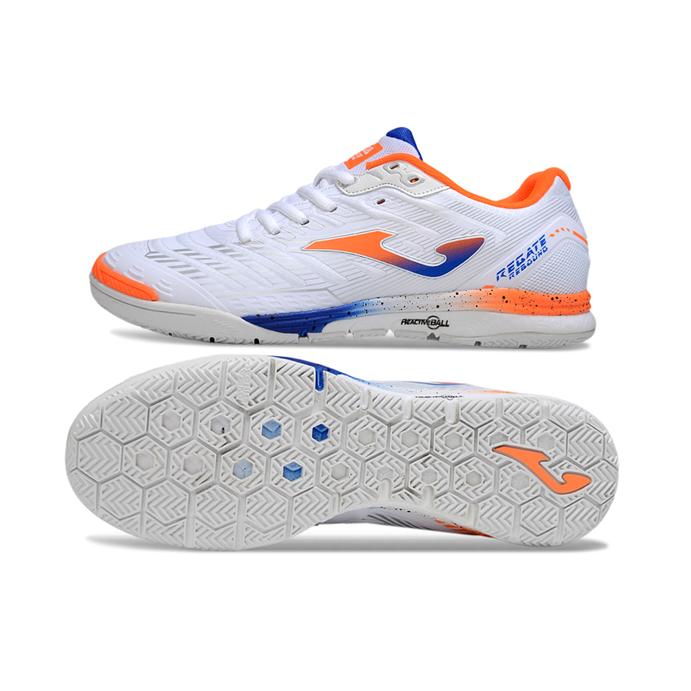 Chuteira Futsal Joma Regate Rebound IC Branca, Azul e Laranja