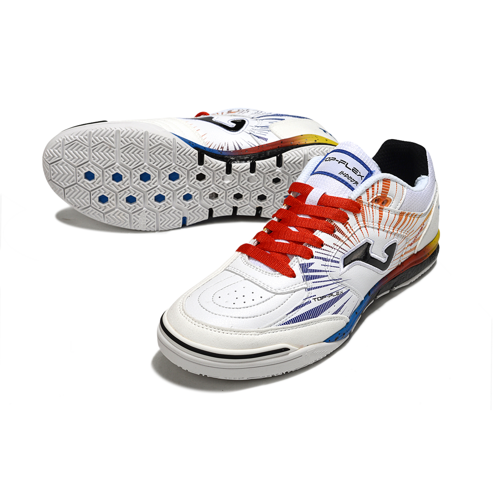 Chuteira Futsal Joma Top Flex Rebound IC Branca, Vermelho e Azul