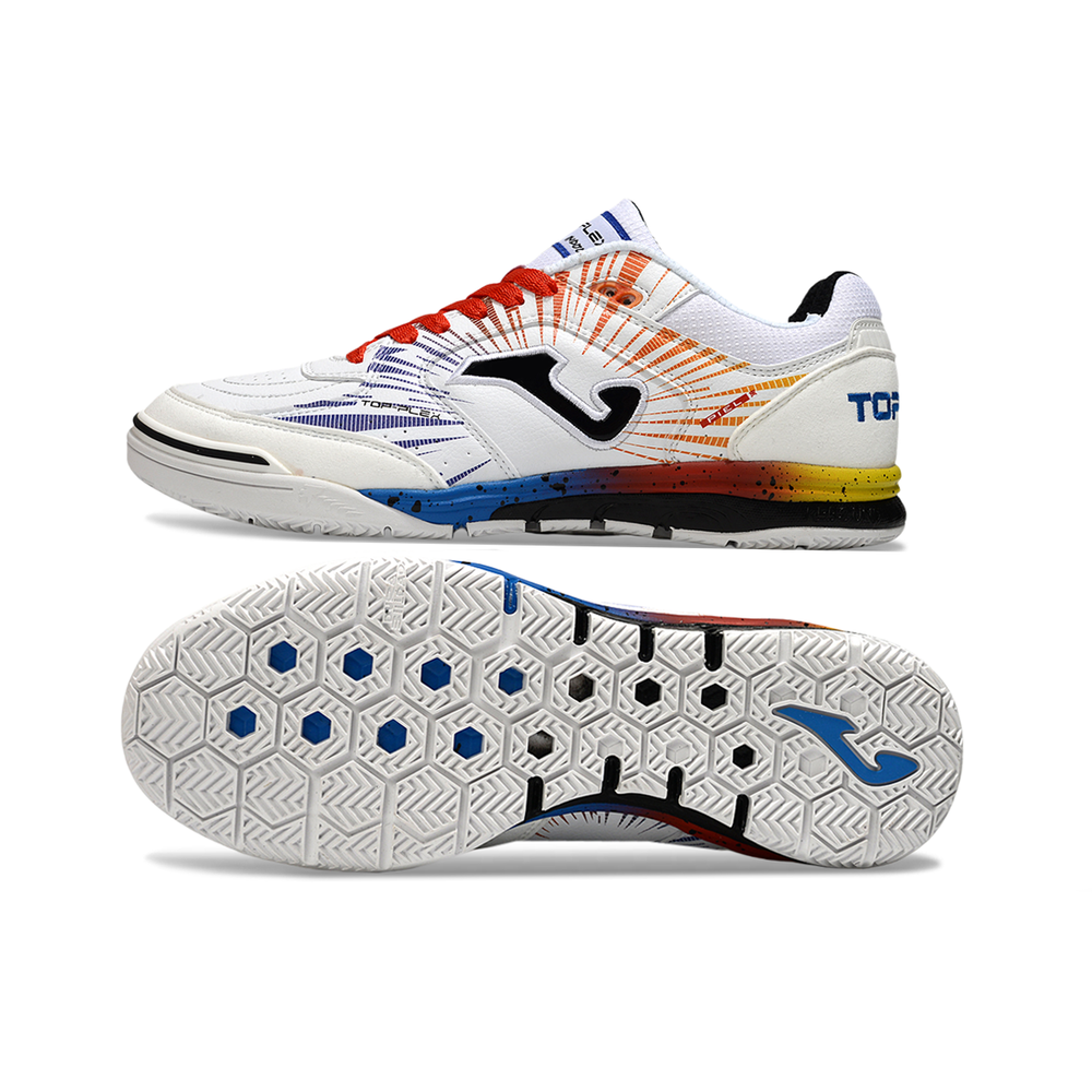 Chuteira Futsal Joma Top Flex Rebound IC Branca, Vermelho e Azul